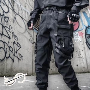 Black Utility Cargo Pants | Tactical Multi Pocket Trousers | Chic Techwear Streetwear | Y2K Trend
