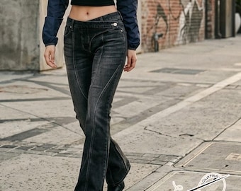 Low Rise Flare Jeans | Slim Bootcut Silhouette | Grunge Street Outfit | Korean Y2K Trend