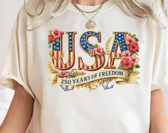 Camiseta retro USA 250: camiseta floral patriótica para celebrar el Día de la Independencia