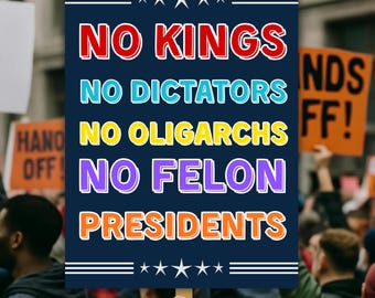 Cartel de protesta "No Kings in America", resistencia anti-Trump, no criminal, póster de activista político, cartel de manifestación, póster de protesta "Resistir el fascismo"