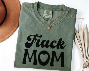 Track Mom Comfort Colors Shirt | Retro Track and Field Mother Tee | Running Mom Support T-Shirt | Heart Logo Sports Mom Gift