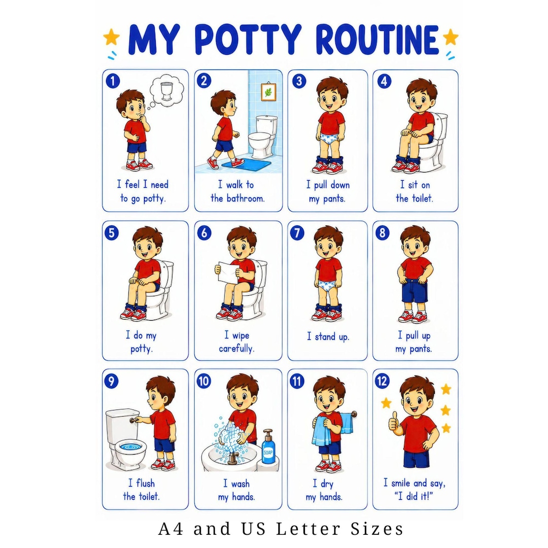 Potty Routine Chart for Boys, Toddler Visual Schedule, Autism Support ...
