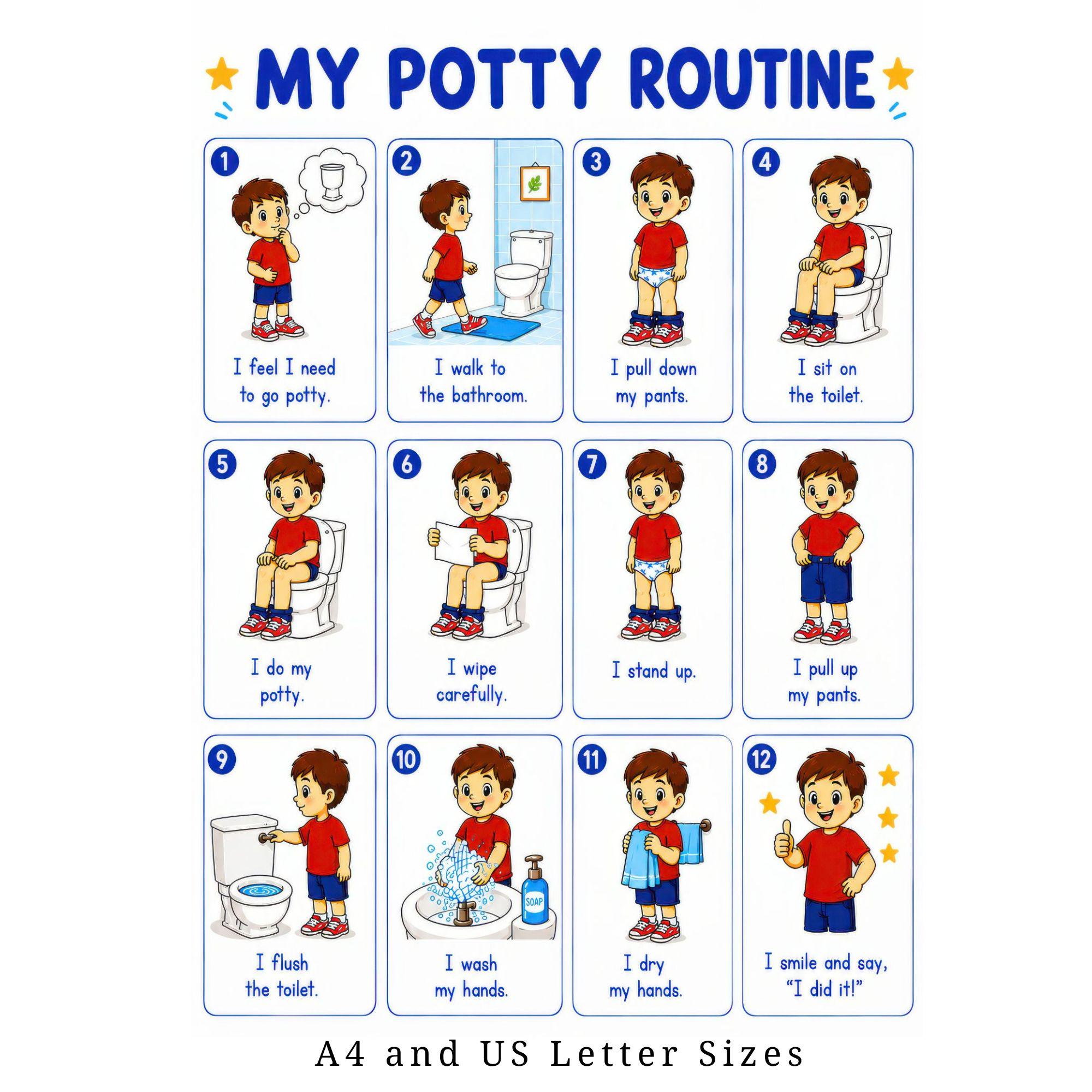 My Potty Routine Chart Potty Routine Chart for Boys, Toddler Visual Schedule, Autism Support ...