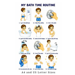 Bath Time Routine Chart for Boys, Bathtub Visual Schedule, Autism Support (Digital Download)