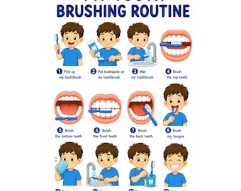 Afdrukbaar schema tandenpoetsen voor jongens | Poster mondhygiëne (digitale download)