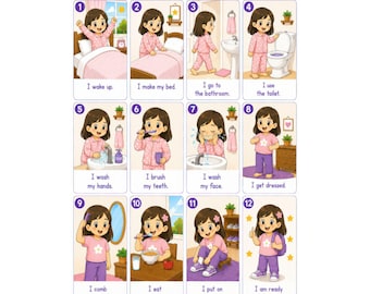 Tabla de rutina matutina para niñas, horario visual, apoyo para niños pequeños con autismo (descarga digital)