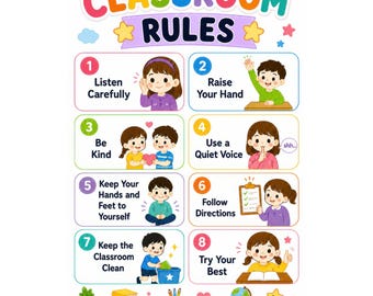 Classroom Rules Poster, Behavior Chart, Preschool Kindergarten Decor (Digital Download)