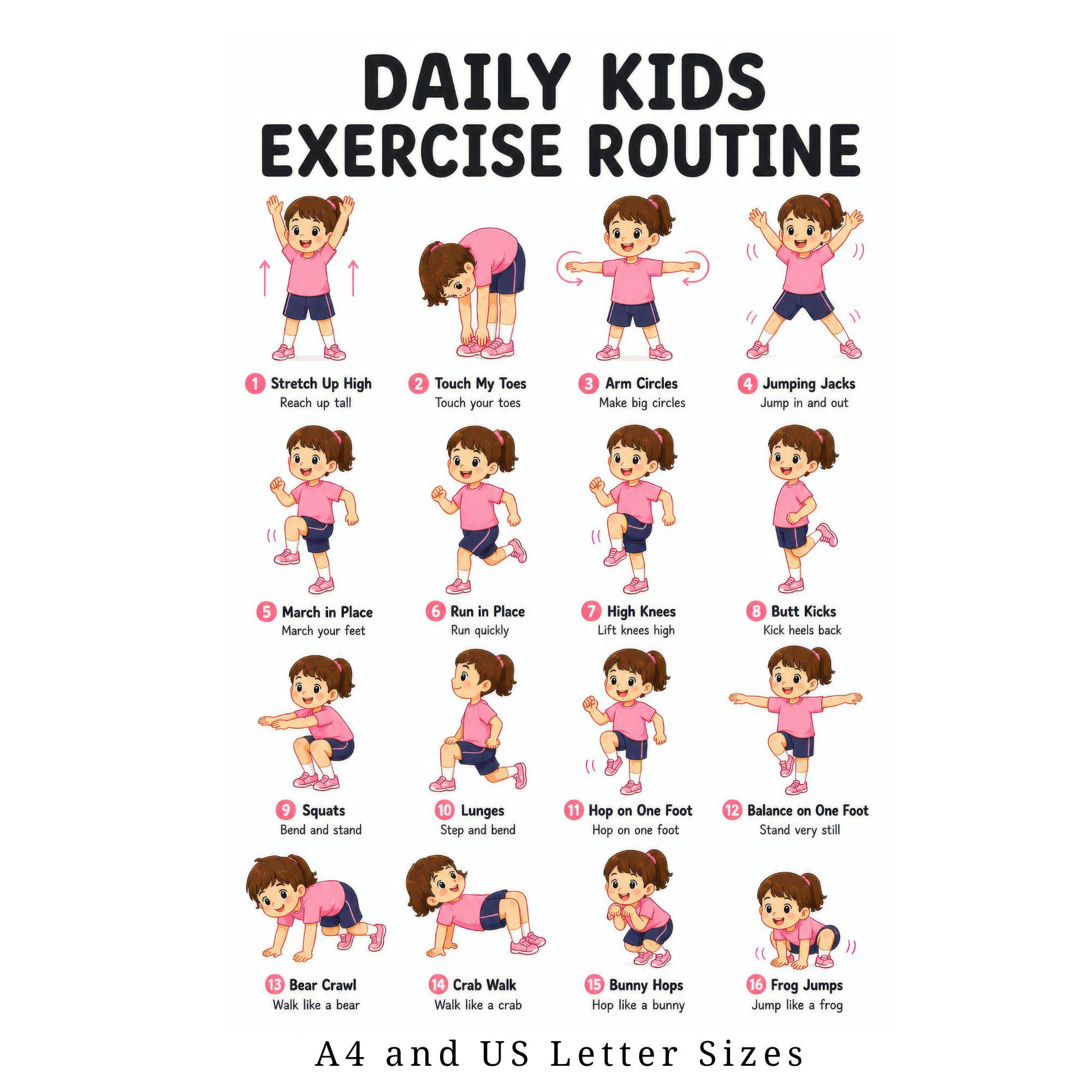 Daily Kids Exercise Routine Kids Exercise Routine Chart for Girls | Toddler Movement Visual ...