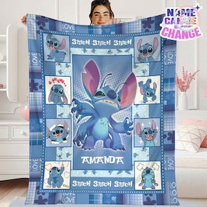 Manta personalizada de Stitch, manta polar de Stitch, manta con personajes de Lilo & Stitch, regalo de cumpleaños personalizado de Disneyland imagen 1