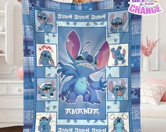 Personalisierte Stitch Decke, Stitch Fleece-Decke, Lilo & Stitch Charakter Decke, Custom Disneyland Geburtstagsgeschenk