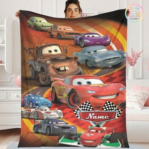 Personalized Cars Movie Fleece Blanket, Lightning Mcqueen Blanket, Custom Name Blanket, Cars Birthday Gift, Gift For Fans image 1