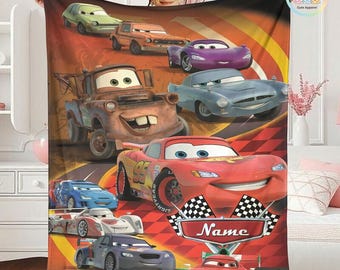 Personalized Cars Movie Fleece Blanket, Lightning Mcqueen Blanket, Custom Name Blanket, Cars Birthday Gift, Gift For Fans