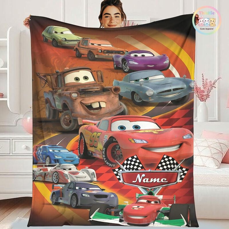 Personalized Cars Movie Fleece Blanket, Lightning Mcqueen Blanket, Custom Name Blanket, Cars Birthday Gift, Gift For Fans image 1