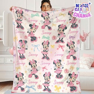 Personalisierte Minnie und Friends Decke, Minnie Friends Fleece-Decke, Minnie Maus Decke, Custom Disneyland Geburtstagsgeschenk Bild 1