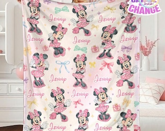 Manta personalizada de Minnie y sus amigos, manta polar de Minnie y sus amigos, manta de Minnie Mouse, regalo de cumpleaños personalizado de Disneyland