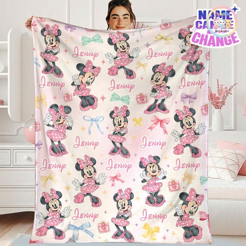Personalisierte Minnie und Friends Decke, Minnie Friends Fleece-Decke, Minnie Maus Decke, Custom Disneyland Geburtstagsgeschenk Bild 1