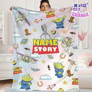 Coperta personalizzata con alieni di Toy Story, coperta in pile con omini verdi, coperta con personaggi alieni, coperta con nome personalizzato, regalo di compleanno a tema Toy Story immagine 1