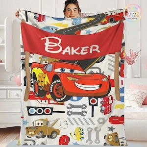 Personalized DisneyCars Characters Fleece Blanket, Lightning McQueen Tow Mater Blanket, Disneycars Blanket, Birthday Boy Girl Gift image 1
