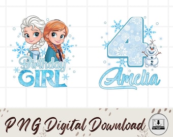 Cumpleaños de Frozen de Disneyland PNG, Cumpleaños de Elsa y Anna personalizados PNG, Princesas de Disneyland PNG, Regalos de cumpleaños familiares a juego, Descarga digital