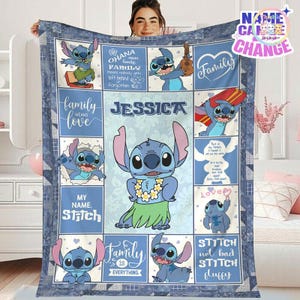 Personalized Stitch Blanket, Stitch Fleece Blanket, Lilo & Stitch Character Blanket, Custom Disneyland Birthday Gift image 1