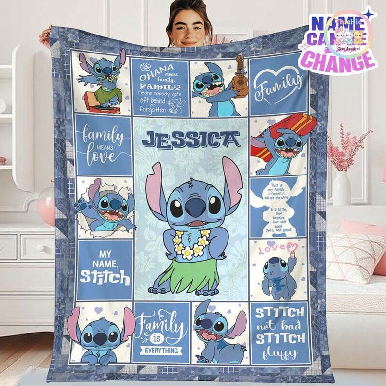 Personalized Stitch Blanket, Stitch Fleece Blanket, Lilo & Stitch Character Blanket, Custom Disneyland Birthday Gift image 1
