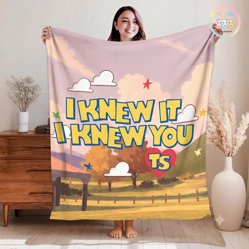 Toy Story 5 Fleece Blanket, I Knew It I Knew You Throw Blanket, TS Music Fan Gift, Retro Cartoon Clouds Cozy Bedding, Nursery Room Decor image 1