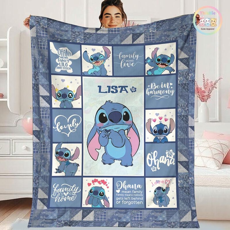 Personalized Stitch Blanket, Lilo And Stitch Blanket, Stitch Movie Fleece Blanket, Stitch Birthday Gift, Disneyland Stitch Baby Blanket image 1