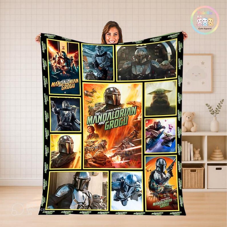 The Mandalorian & Grogu Movie Fleece Blanket Blanket, Starwars Fleece Blanket, Starwars Movie Decor Gift, Disneyland Cozy Gift Decor image 1