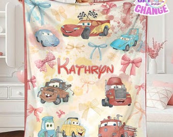 Personalisierte Autos Fleecedecke, Lightning Mcqueen, Sally, Mater, Mack, Luigi Guido Rote Decke, Benutzerdefinierte Name Decke, Autos Geburtstagsgeschenk