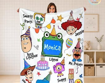 Coperta in pile personalizzata di Toy Story 5 per Disneyland, coperta di Buzz Lightyear, coperta di Woody e Jessie di Toy Story, alieni di Toy Story, coperta per il compleanno del bambino.