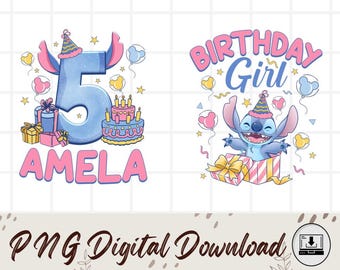 Gepersonaliseerde Disneyland Stitch verjaardag meisje png, aangepaste lilo en stitch verjaardag png, verjaardag png, stitch verjaardag png, digitale download