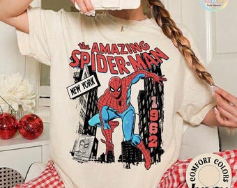 Camiseta vintage Amazing Spider-Man Comfort Colors, camiseta retro con portada de cómics del MCU, regalo para fans del MCU, camiseta gráfica de Spiderman, camiseta para viajes del MCU