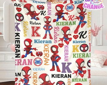 Personalized Spidey And His Amazing Friends Blanket, Spidey Friends Fleece Blanket, Spiderman Superhero Blanket, Custom Spidey Birthday Gift