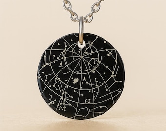 Collar con colgante de mapa estelar personalizado • Joyas personalizadas de cielo nocturno • Regalo celestial grabado