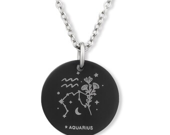 Collar con colgante personalizado del zodiaco Acuario • Regalo de joyería astrológica • Un recuerdo especial para tus seres queridos