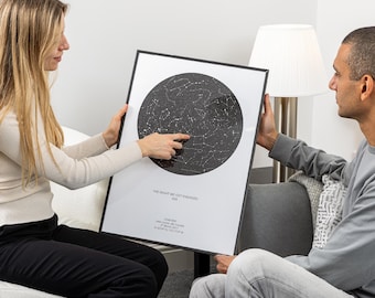 Póster personalizado de mapa estelar: impresión personalizada del cielo nocturno con fecha y mensaje. Regalo astronómico, aniversario, cumpleaños o recuerdo de boda.