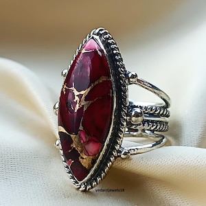Rote Rose Dahlie Türkis Ring