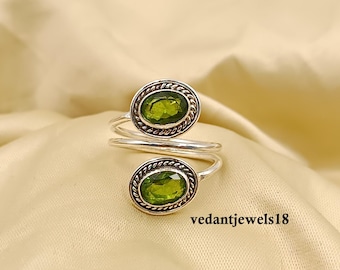 Natural Peridot Silver Bypass Ring – Unique August Birthstone Jewelry