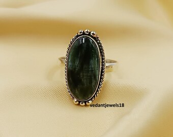 Handmade Seraphinite Ring | Green Gemstone, Sterling Silver Statement Jewelry