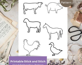 Farm Animal Hand Embroidery Pattern: Printable Stick & Stitch Designs (PDF)
