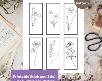 Birth Flower Bookmark: Stick and Stitch Hand Embroidery Pattern (PDF Pattern)