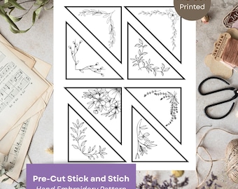 Floral Bookmark Kit, Pre-Cut Stick and Stitch Hand Embroidery Pattern