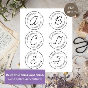 Personalized Initial Embroidery Ornament Pattern, Initial Christmas Ornament Printable Stick and Stitch, Christmas Hand Embroidery DIY Gift