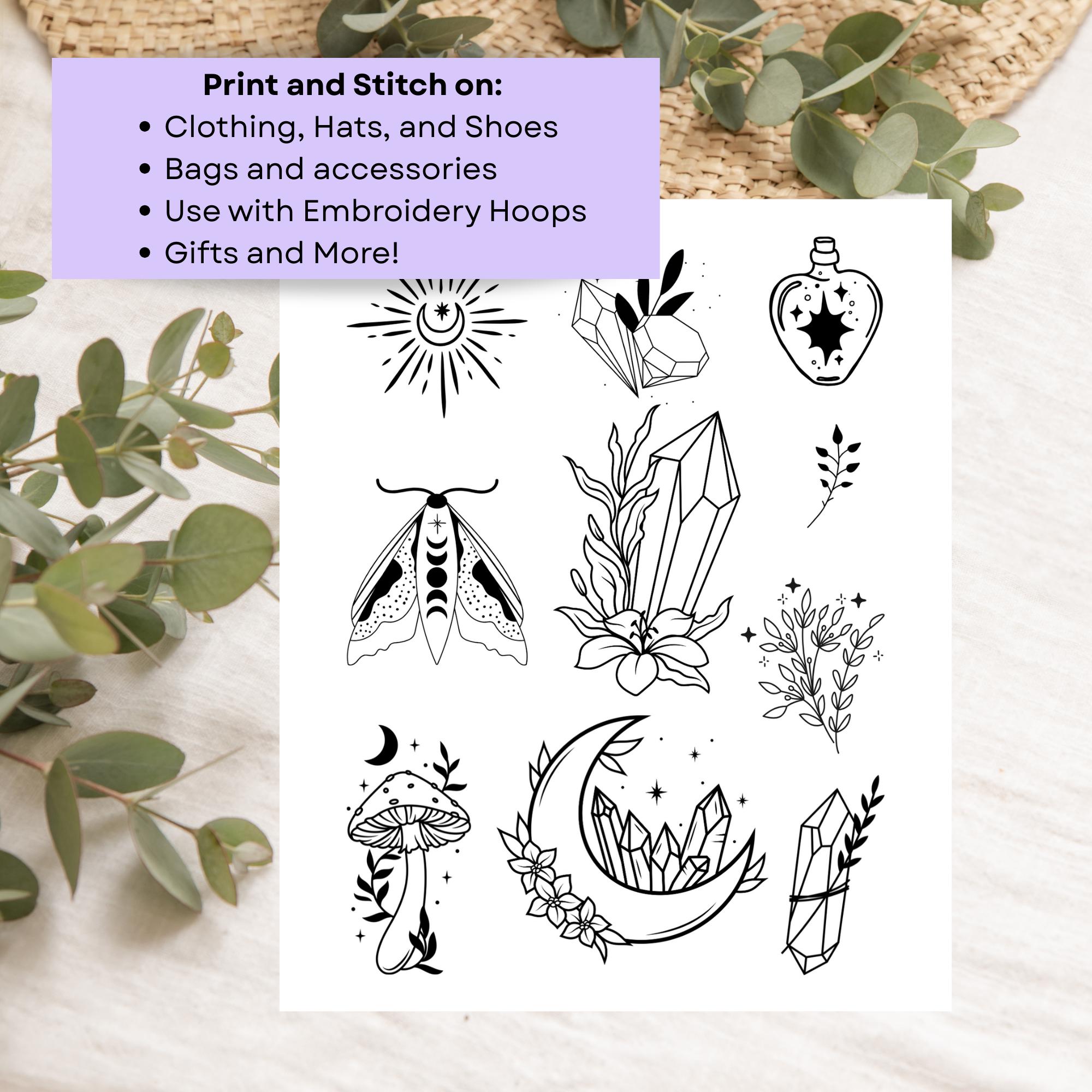 Witchy Hand Embroidery Patterns, Celestial Printable Stick and Stitch ...