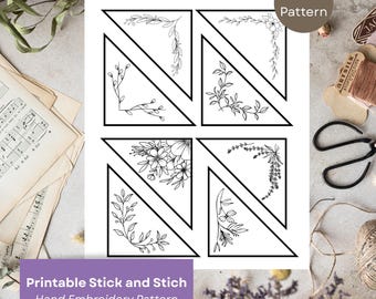 Felt Corner Floral Bookmark Template, Stick and Stitch Hand Embroidery Floral Bookmark, Stick and Stick Botanical, DIY Gift for Book Lovers