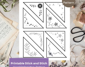 Floral Bookmark Template, Printable Stick and Stitch Embroidery Pattern