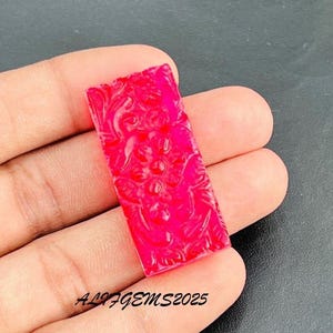 Cabochon de sculpture sur verre rose vif, motif floral rectangulaire, pierres précieuses en vrac pour la fabrication de bijoux |