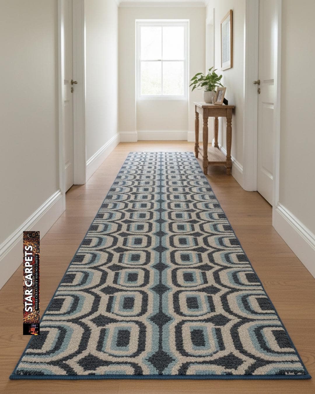 Contemporary Pattern Runner Rugs Hand Tufted Modern Geometric Pattern Runner Rug - Blue White Staircase ...