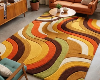 70s Retro Wavy Tufted Rug – Groovy Mid Century Modern Carpet for living room decor