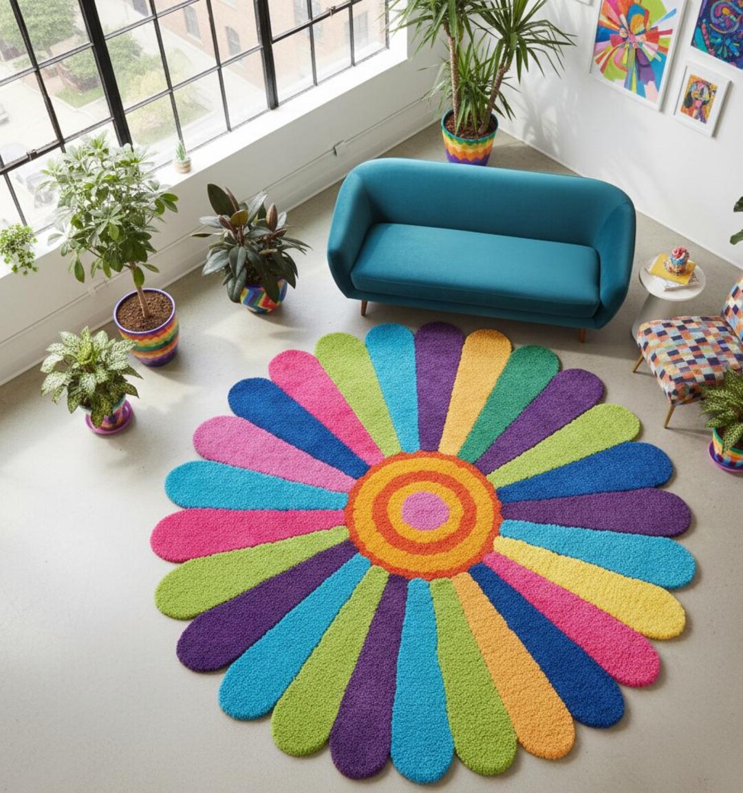 XMXY Flower Floor Mat Rainbow Rainbow Flowers Artistic Area Rugs